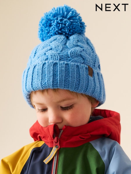 Bright Blue - Cable Knit Pom Hat (1-16yrs)