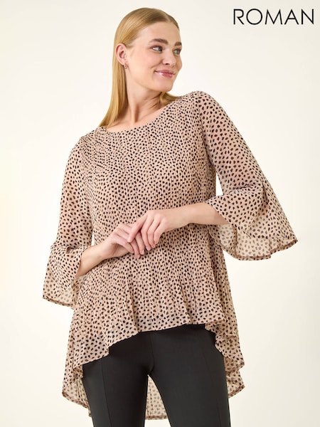 Roman Spot Print Pleated Tunic Top (Y46047) | kr857