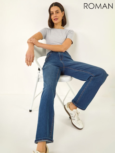 أزرق داكن - Roman Straight Leg Stretch Denim Trousers (Y46063) | ‏291 د.إ.‏