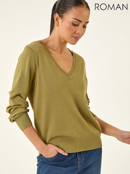 Roman Green Petite V-Neck Knit Jumper (Y46137) | $80