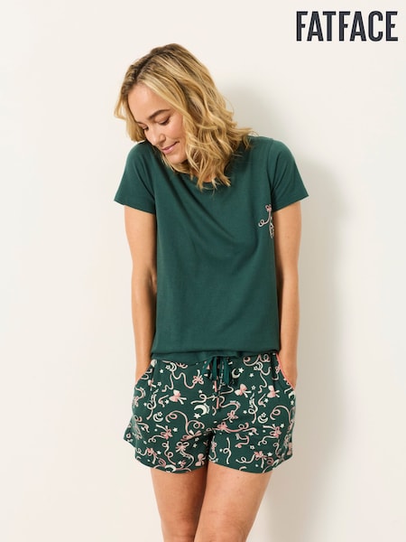 Zielony - Fatface Bow Print Pyjama Set