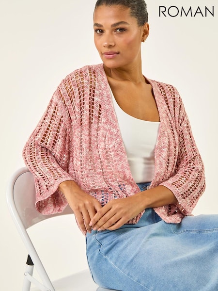 Roman Pink Spacedye Open Knitted Cardigan (Y46335) | AED291