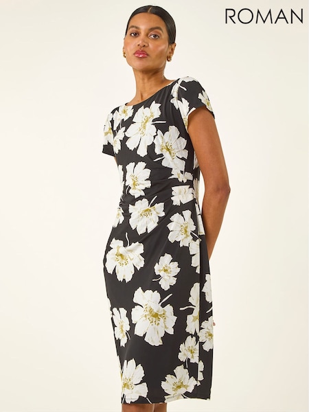 Roman Floral Gathered Shift Dress (Y46337) | kr892