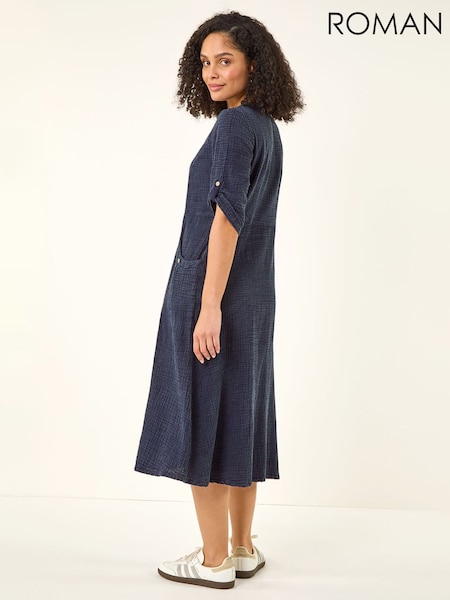 Blå - Roman Textured A-line Midi Dress (Y46373) | kr892