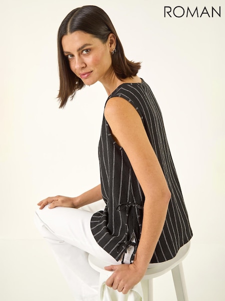 Roman Black Stripe Side Tie Detail Top (Y46374) | $80
