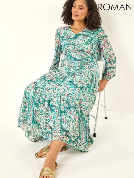 Roman Printed Metallic Tie Waist Maxi Dress (Y46376) | ‏400 د.إ.‏