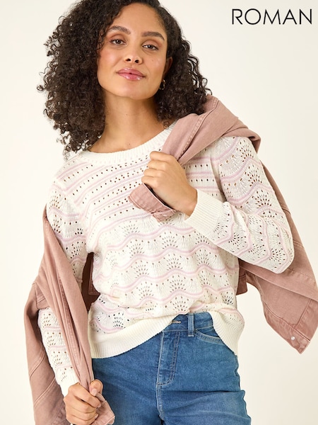 Roman Pink Stripe Wave Knit Jumper (Y46377) | $112