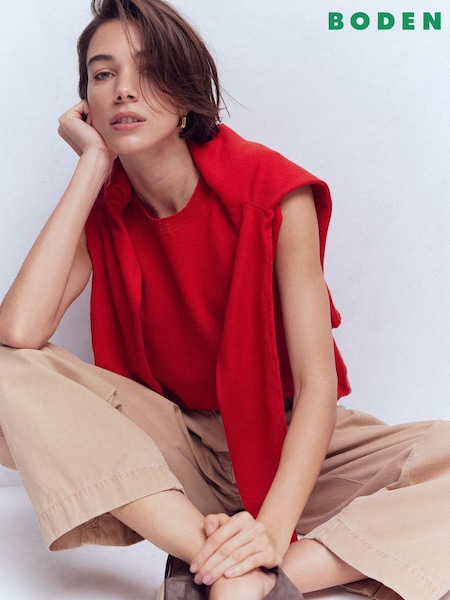 Boden Red Emilia Cotton Crew Neck Tank (Y46621) | 368 SAR