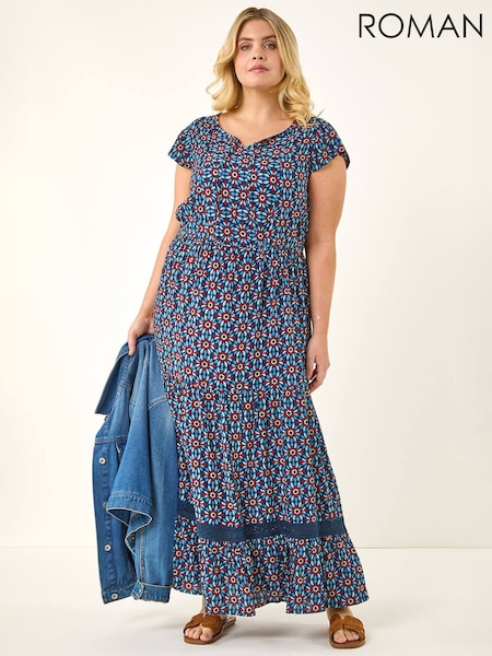 Roman Curve Floral Print Swing Midi Dress (Y46663) | ‏400 د.إ.‏