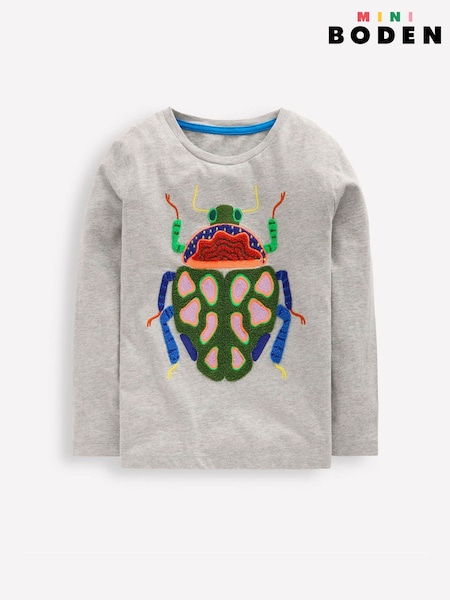 Boden Grey Long Sleeve Appliqué T-Shirt (Y46680) | AED128 - AED146