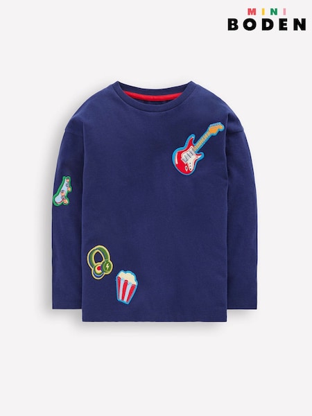 Boden Blue Long Sleeve Badge T-Shirt (Y46714) | AED128 - AED146
