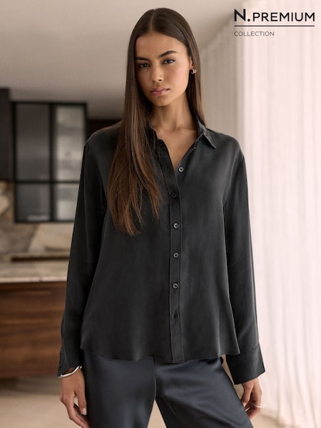 炭灰色 - N.premium Soft Long Sleeve Shirt With Cupro