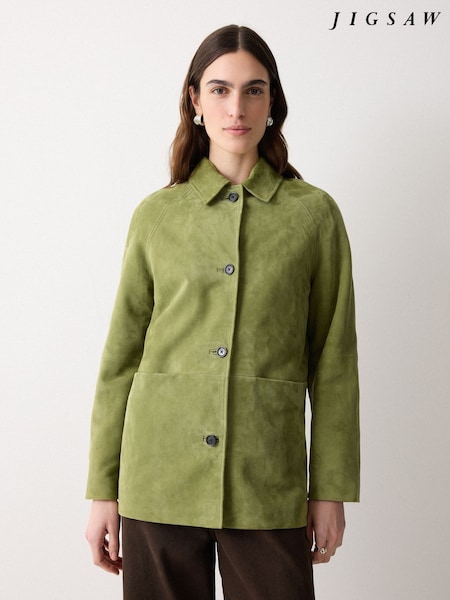 Jigsaw Green Suede Raglan Sleeve Jacket (Y46899) | AED2,766