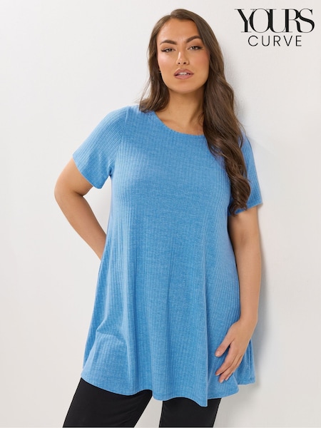 Yours Curve Light Blue Shimmer Ribbed Swing T-Shirt (Y47023) | $55