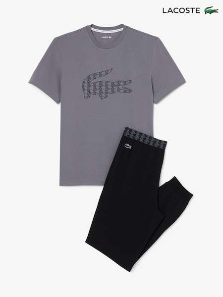 Negru - Regular Lacoste Monogram Jersey Pyjamas Set