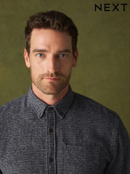 Charcoal Grey - Regular Long Sleeve Textured Plain Shirt