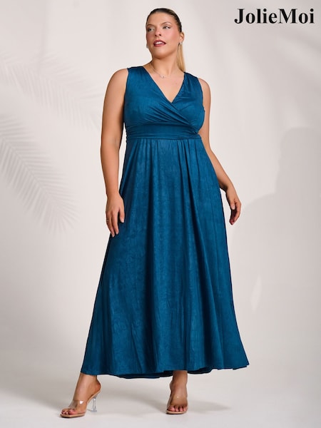 Jolie Moi Blue Wrapped Bodice Jersey Maxi Dress (Y47378) | $149