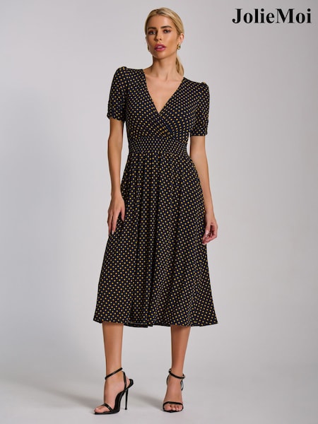 Jolie Moi Blue Short Sleeve Printed Jersey Midi Dress (Y47383) | AED349