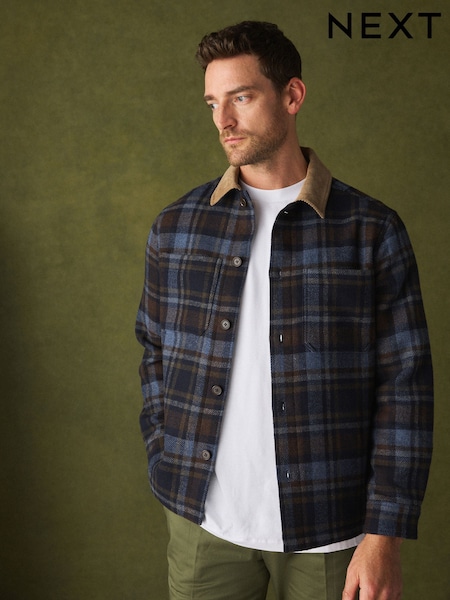 Navy Blue - Regular Check Wool Blend Shacket