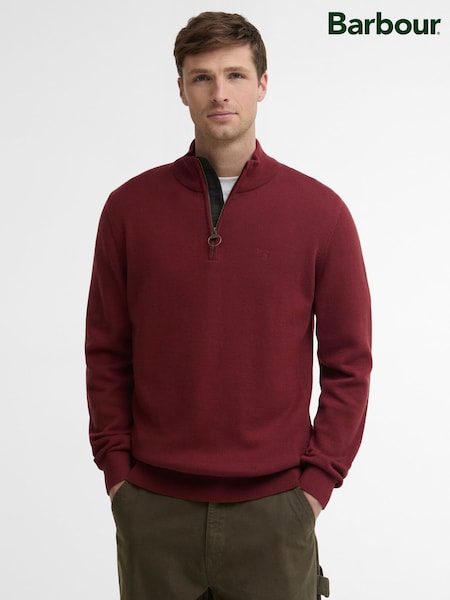 Braun - Regular Barbour® Cotton Half Zip Knitted Jumper