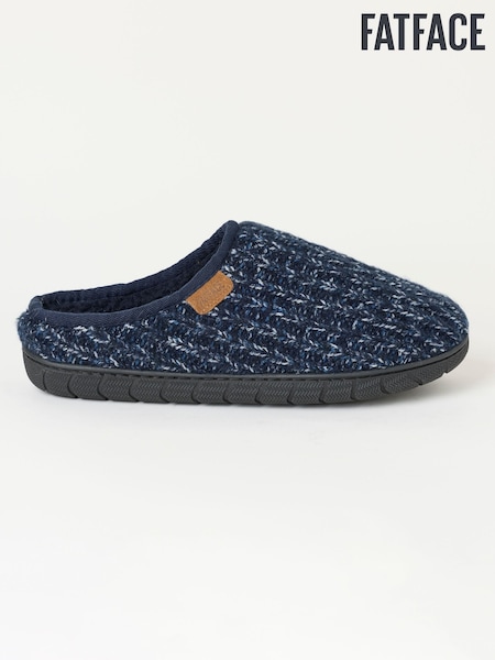 Navy - Regular Fatface Daniel Flexi Knitted Mule Slipper