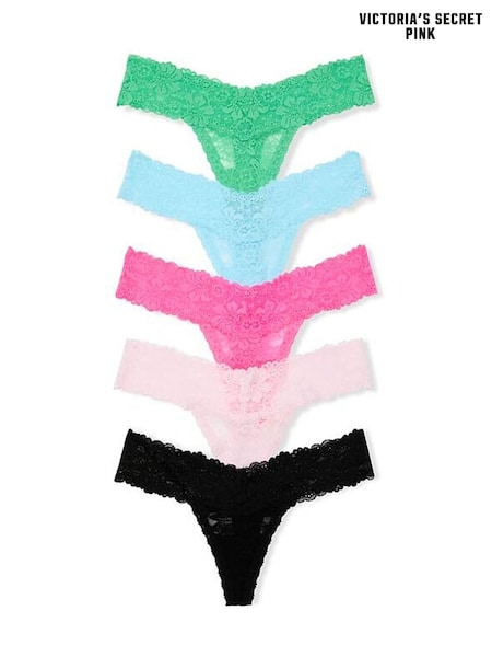 Green/Blue/Pink/Black - Victoria's Secret Pink 5 Pack Lace Knickers