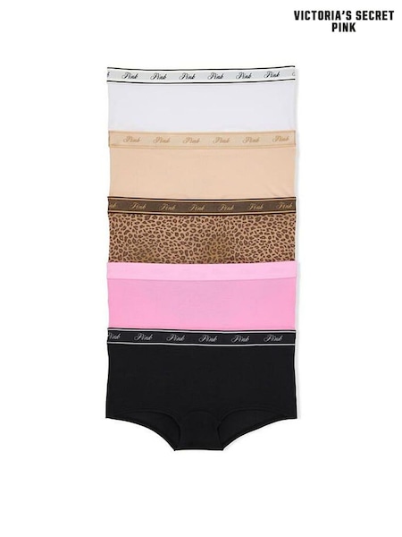 Black/White/Nude/Brown/Pink - Victoria's Secret Pink 5 Pack Logo Knickers