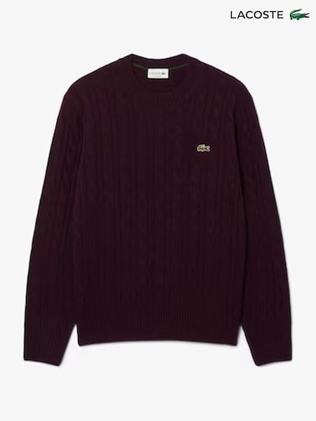 Maro - Regular Lacoste Classic Fit Cable Knit Carded Wool Crew Neck Sweater