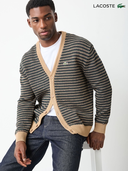 Cream - Regular Lacoste Relaxed Fit Knitted Cardigan