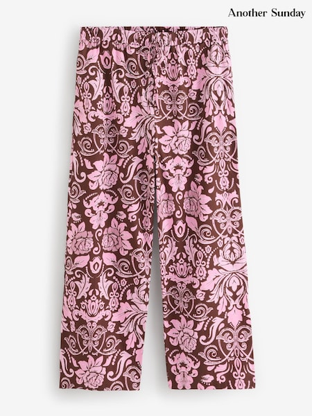 Another Sunday Brown Floral Print Poplin Trousers (Y48129) | $100