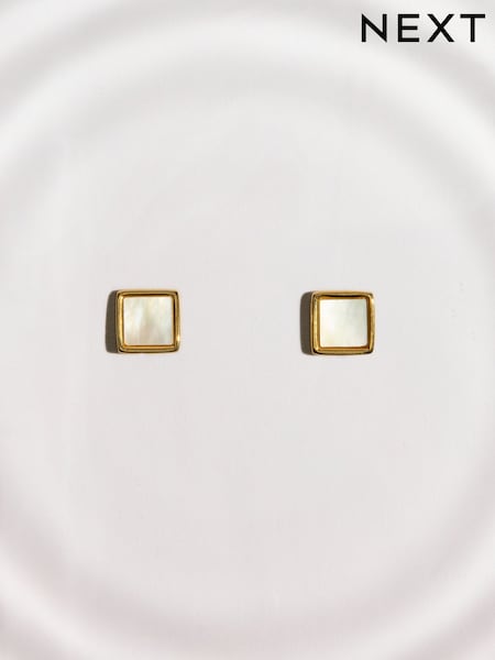 Qızıl Ton - Waterproof Stainless Steel Mother Of Pearl Stud Earrings