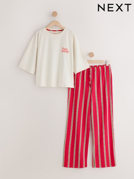 Ecru Happy Holidays - Matchande Familj Jul Kortärmad Pyjamas