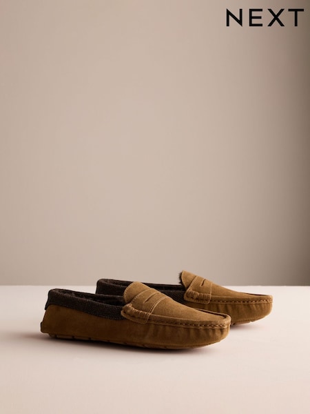 Marrón tostado - Regular Suede Moccasin Slippers