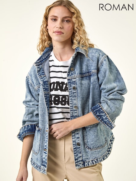 Roman Blue Denim Button Front Pocket Jacket (Y48693) | $149