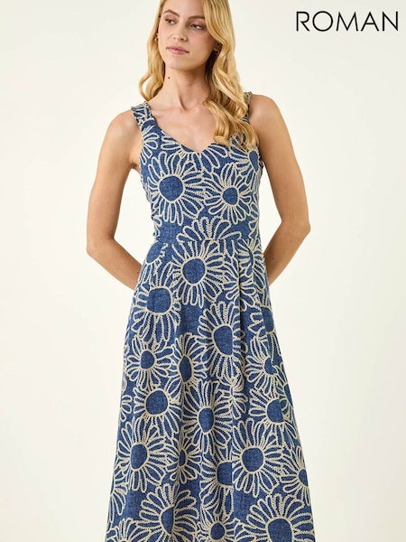 Roman Floral Puff Midi Dress (Y48699) | ‏414 ر.س.‏