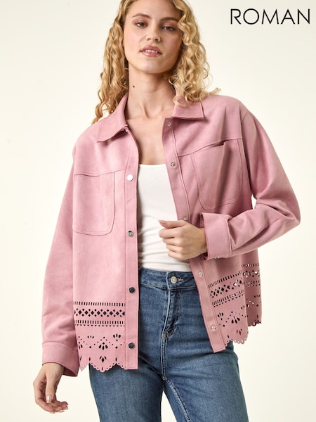 Roman Pink Faux Suede Cut Out Shacket (Y48703) | kr1 160
