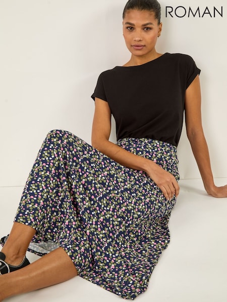 Roman Leaf Print Stretch Midi Skirt (Y48720) | ‏255 ر.س.‏