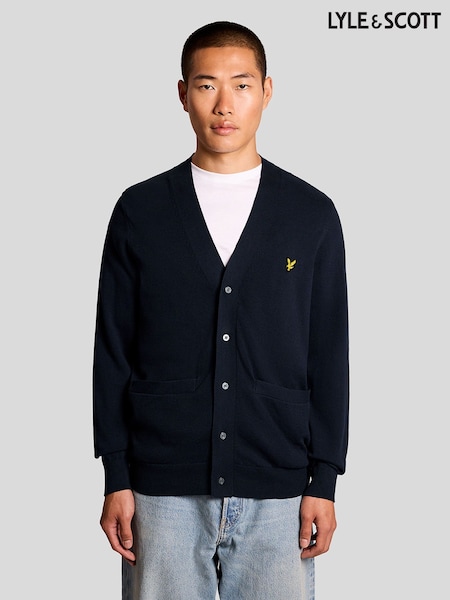 Lyle & Scott Blue Cotton V-Neck Cardigan (Y48765) | €106