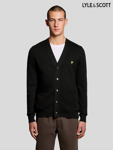 Lyle & Scott Black Cotton V-Neck Cardigan (Y48769) | €106