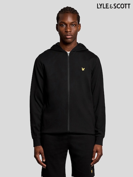 Lyle & Scott Black Fly Fleece Full-Zip Hoodie (Y48790) | AED495
