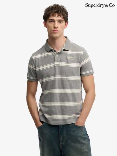 Superdry Grey Vintage Stripe Jersey Polo Shirt (Y48840) | SGD 68
