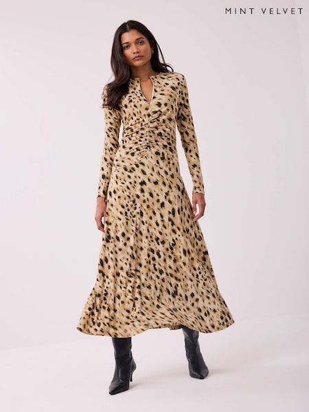 Mint Velvet Gold Zip Jersey Midi Dress (Y48862) | $299