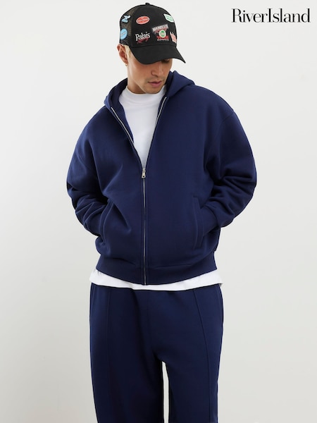 Blue - Regular River Island Oversized Zip Through Hoodie