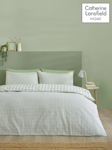 Catherine Lansfield Green Bamford Gingham Check Reversible Duvet Cover Set (Y49410) | €24 - €50
