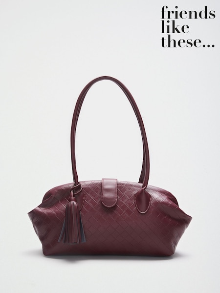 Burgundy Red Weave - Friends Like These Shoulder Bowler Bag With Charm