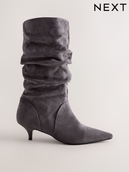 Grey - Forever Comfort® Slouch Pointed Toe Kitten Heel Boots