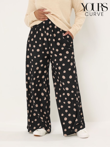 Yours Curve Black Polka Dot Print Trousers (Y49697) | €36