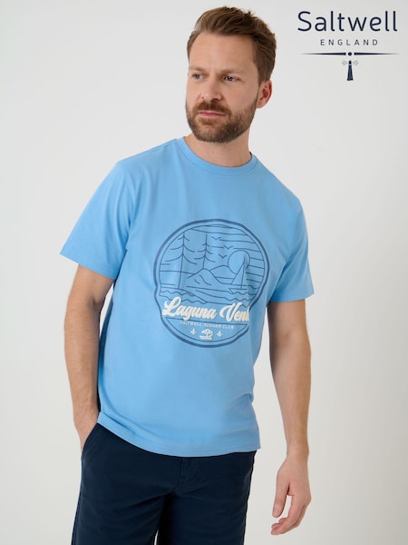כחול  - Regular Saltwell Laguna Vento Print Cotton T-shirt