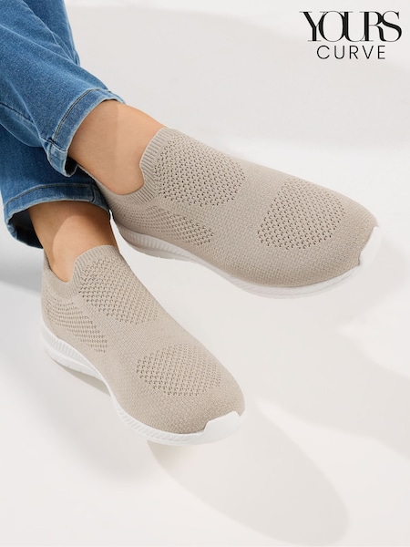 ذهبي - Yours Curve Wide Fit Knitted Slip On Trainers (Y49939) | ‏207 ر.س.‏