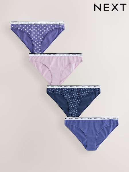 Blue Ditsy - Cotton Logo Knickers 4 Pack